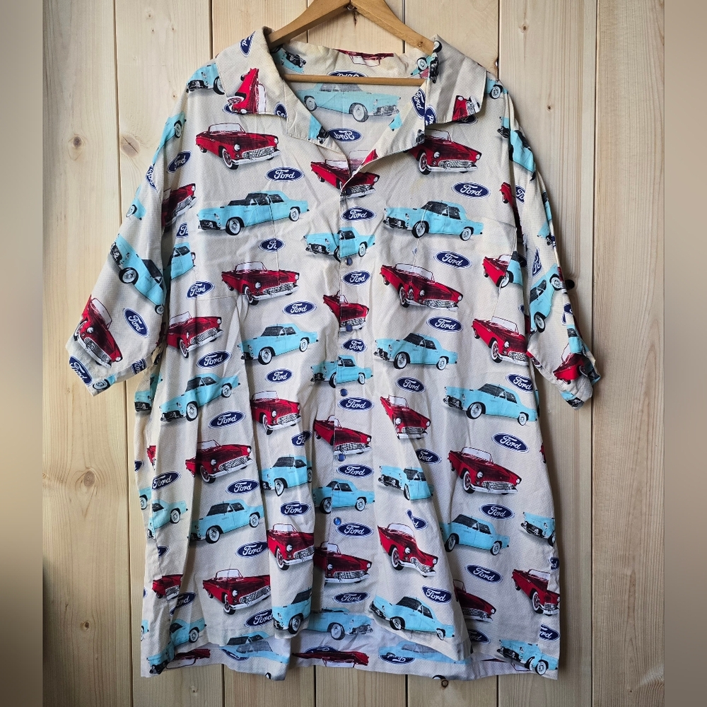 Ford Car Multi Logo Print Short Sleeved Button Shirt Mens 2X-3X